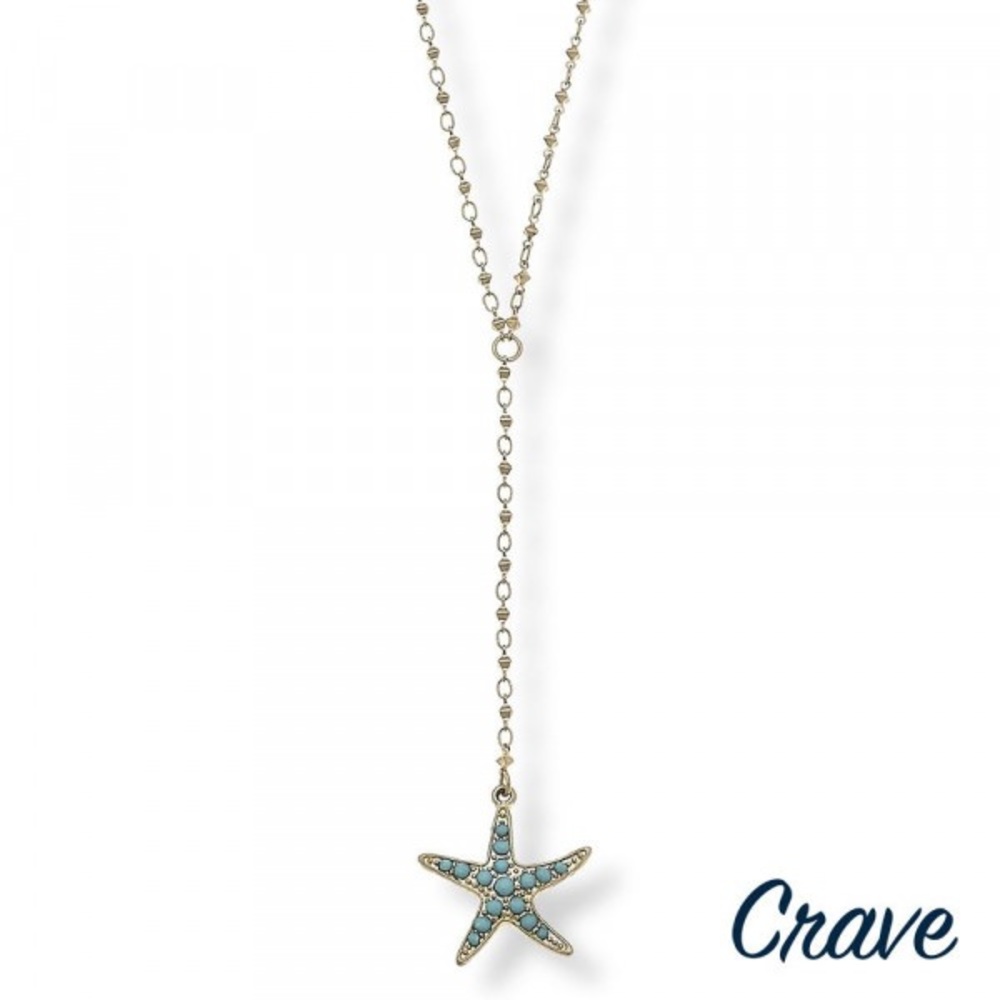 Long metal Y necklace with star fish pendant